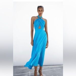 Zara blue pleated dress xs
